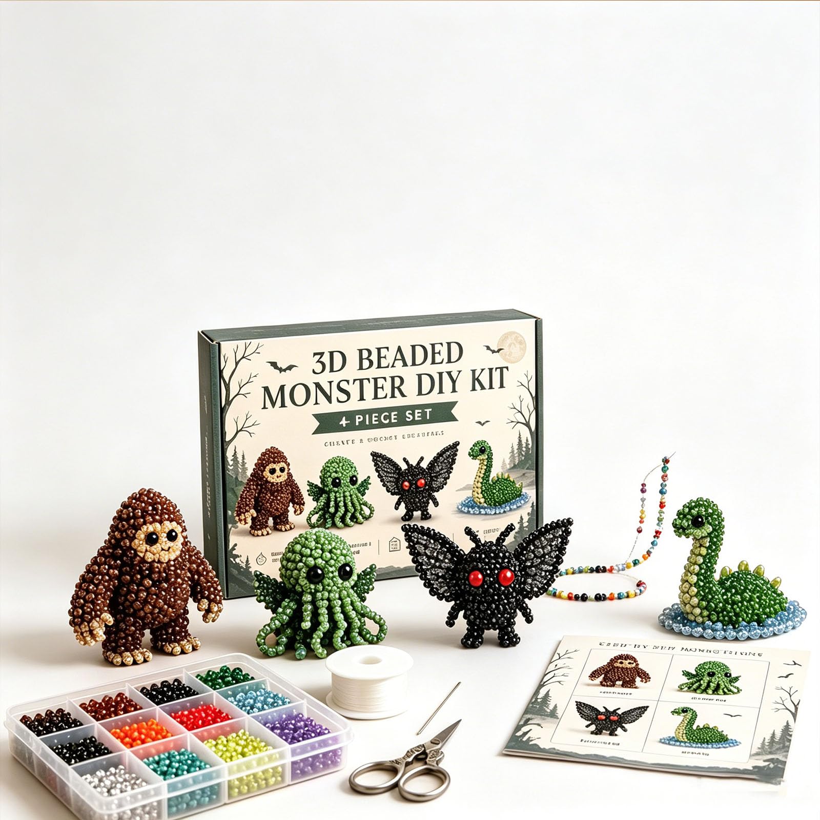 3D Beaded Animal Kit, DIY Animals Beading Set with 4 Cute Designs, Fun Handmade Embroidery Bead Set, Creative Animals Jewelry Art Craft Kits, for Adults Beginners with Instructions (Color H)