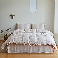 Vista 21 de BISELINA Juego de funda de edredón 100% algodón lavado con textura similar al lino teñido a rayas horizontales reversible, transpirable, suave