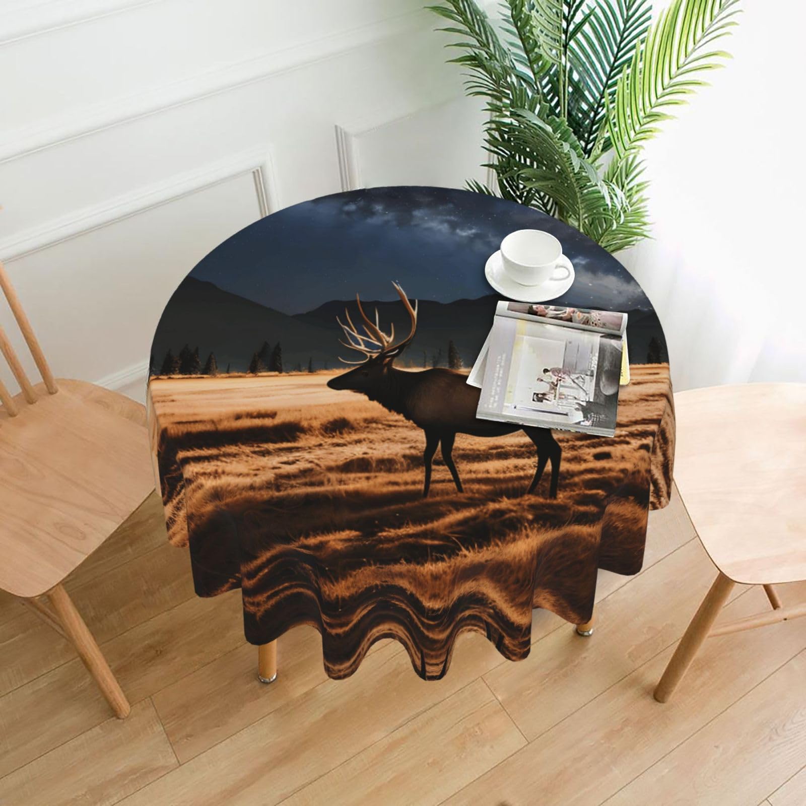 Yyhwhjde Black Elk In The Meadow Prints Round Decorative Table Throw 60In – Waterproof Table Cover For Elegant Dining & Outdoor Gatherings