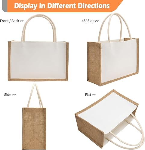 Miniatura 6 de Paquete de 20 bolsas de arpillera, bolsas de yute reutilizables, resistentes al agua, bolsa de playa de lona en blanco para mujeres, dama de honor,