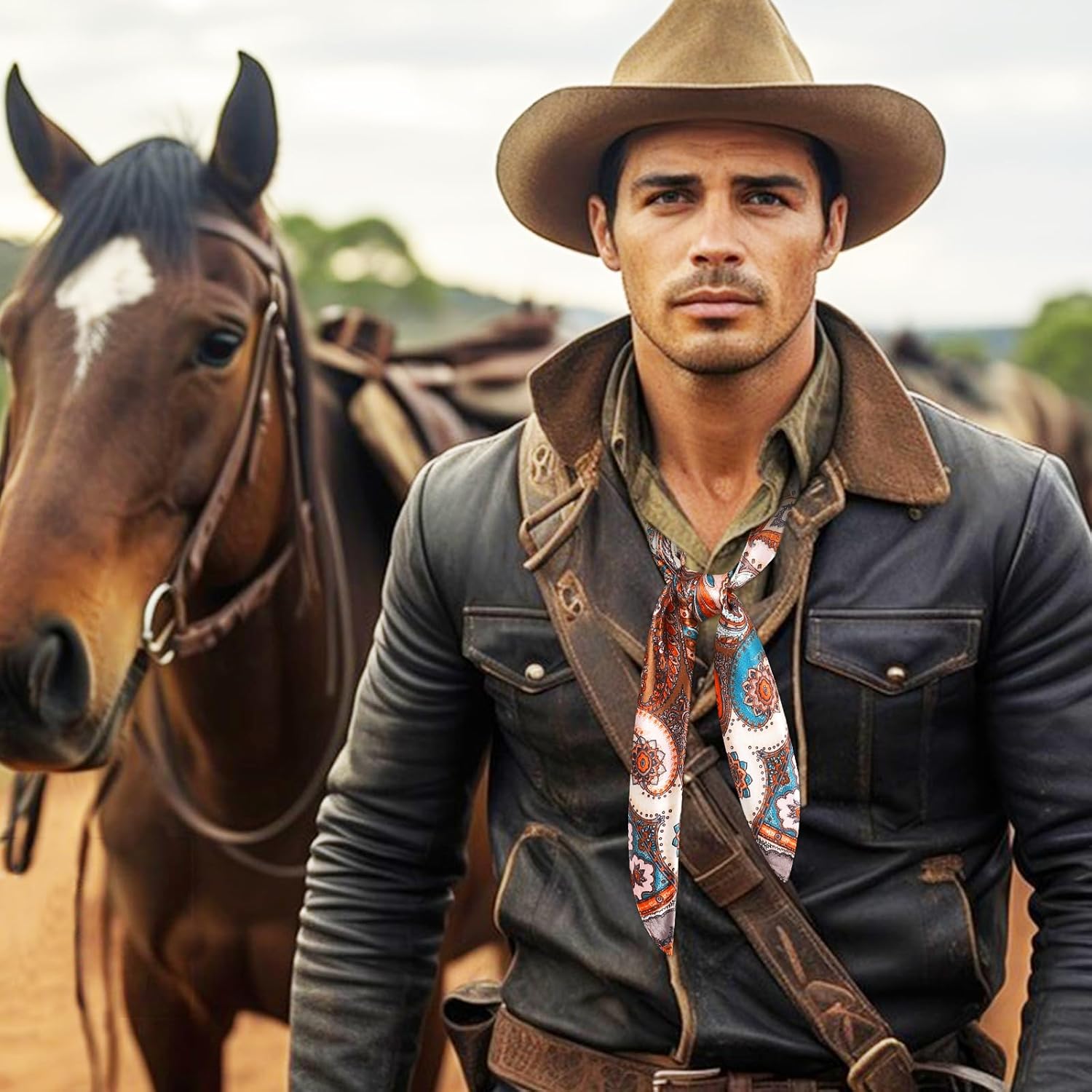 GERINLY 35 Inch Wild Rag Cowboy Scarves for Men, Large Rancher Neckerchief Silk Feel, Oversize Western Bandana - Image 3