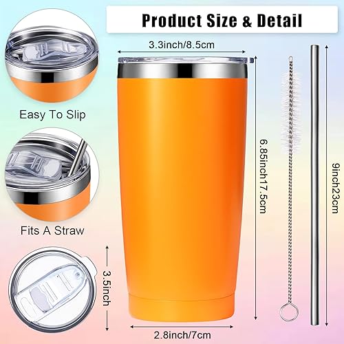 Miniatura 2 de Zhehao Paquete de 50 vasos de café de viaje aislados a granel de 20 onzas, vaso de acero inoxidable con tapa, popote recubierto de polvo, vaso