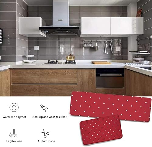 Miniatura 3 de Juego de alfombras y tapetes de cocina con lunares rojos y blancos pequeños, antifatiga, alfombra de cocina, antideslizante, para interiores y