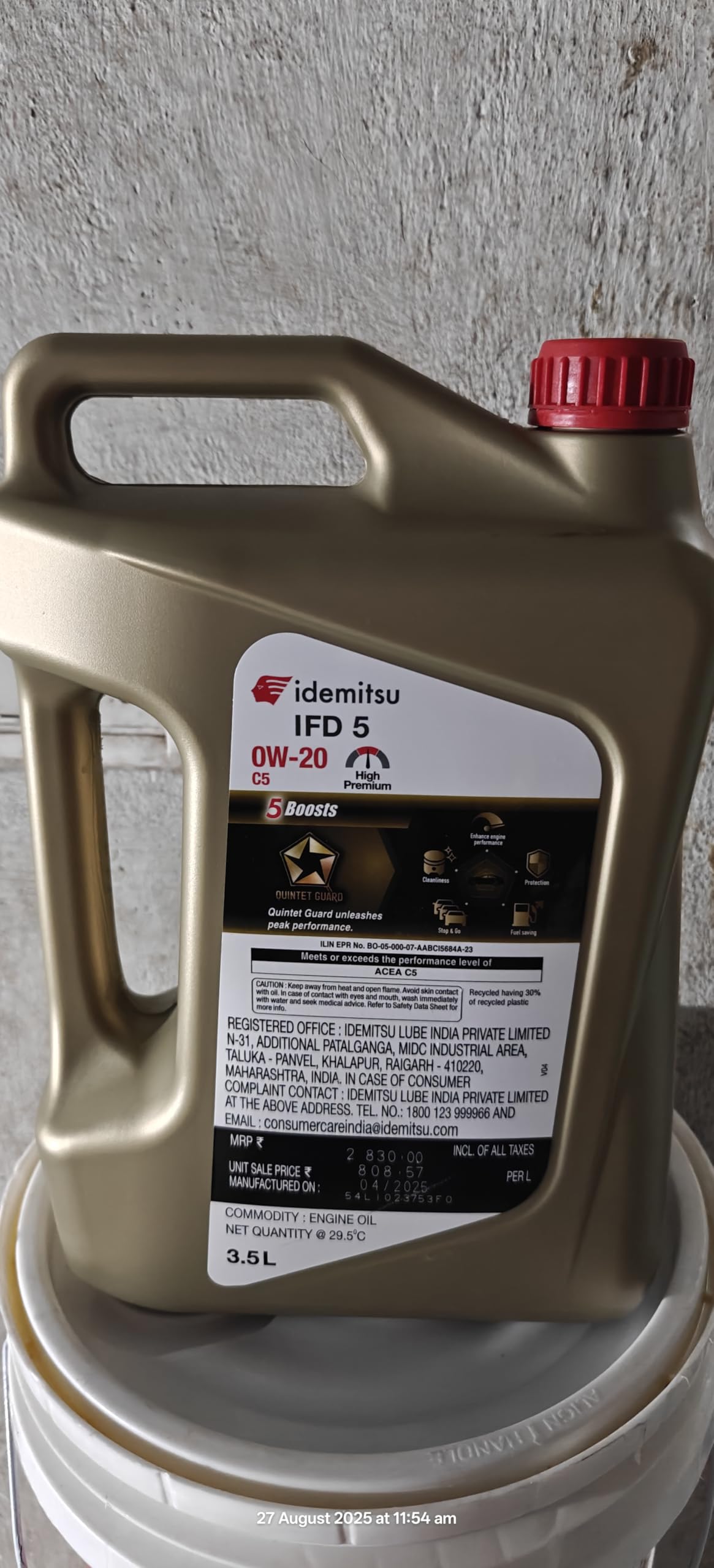Idemitsu IFD 5 0W-20 Full Synthetic Engine Oil, ACEA C5, Petrol
