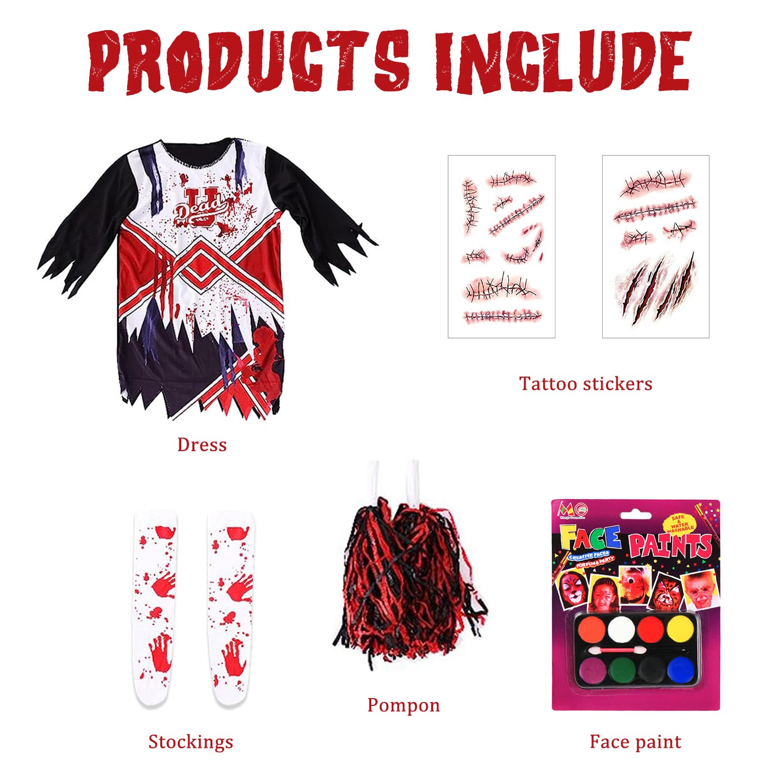 SERTAS Girls Halloween Costume,Zombie Cheerleader Costumes Kids,CheerleaderHalloween CostumeKids,Zombie Costume Kids,HalloweenCostumes Girls for Halloween Fun (M) - Image 2