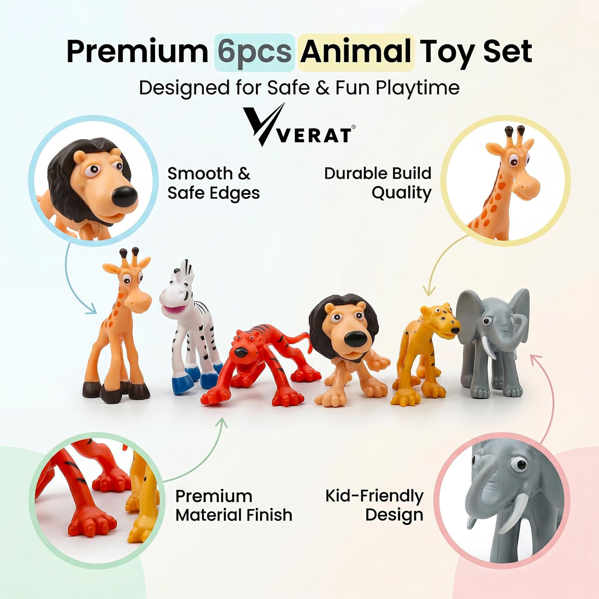 Animals Set of 6 Animals Figure Mini Animal Toy Set for Kids – Wild Jungle Animal Figures (Lion, Tiger, Elephant, Giraffe, Zebra, Leopard) Educational Learning Toys for Boys & Girls Jungle Toys 4