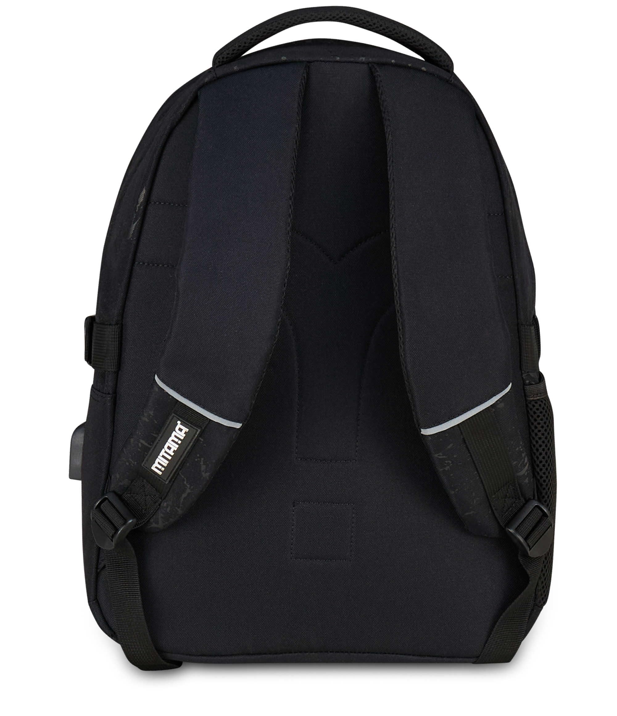 Mitama Zaino Scuola #BDBF BLACK SPLASH, Nero, Zaino Triplo Scomparto, Tasca Porta Borraccia, Porta USB Integrata, Larghezza Regolabile, Zaino Scuola Media e Superiore, Ragazza