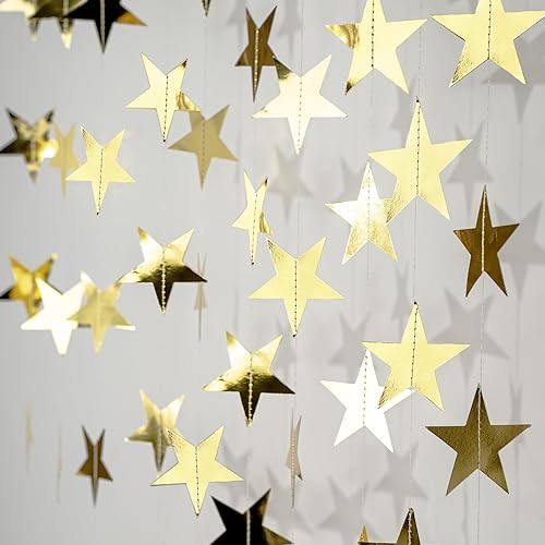 Guirnalda de estrellas con purpurina de 131 pies, 10 unidades, guirnalda de papel de estrella dorada brillante, cumpleaños, baby shower, despedida