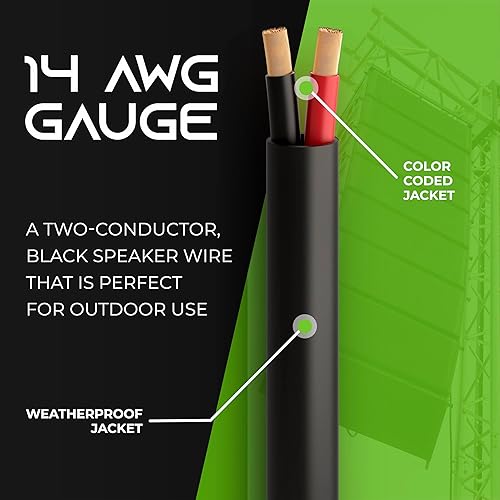 Miniatura 2 de GearIT Pro Serie 14 AWG - Cable de altavoz OFC de calibre 14 AWG CL3, (100 pies  30.48 metros negro) Cobre sin oxígeno UL, clasificado CL3 para