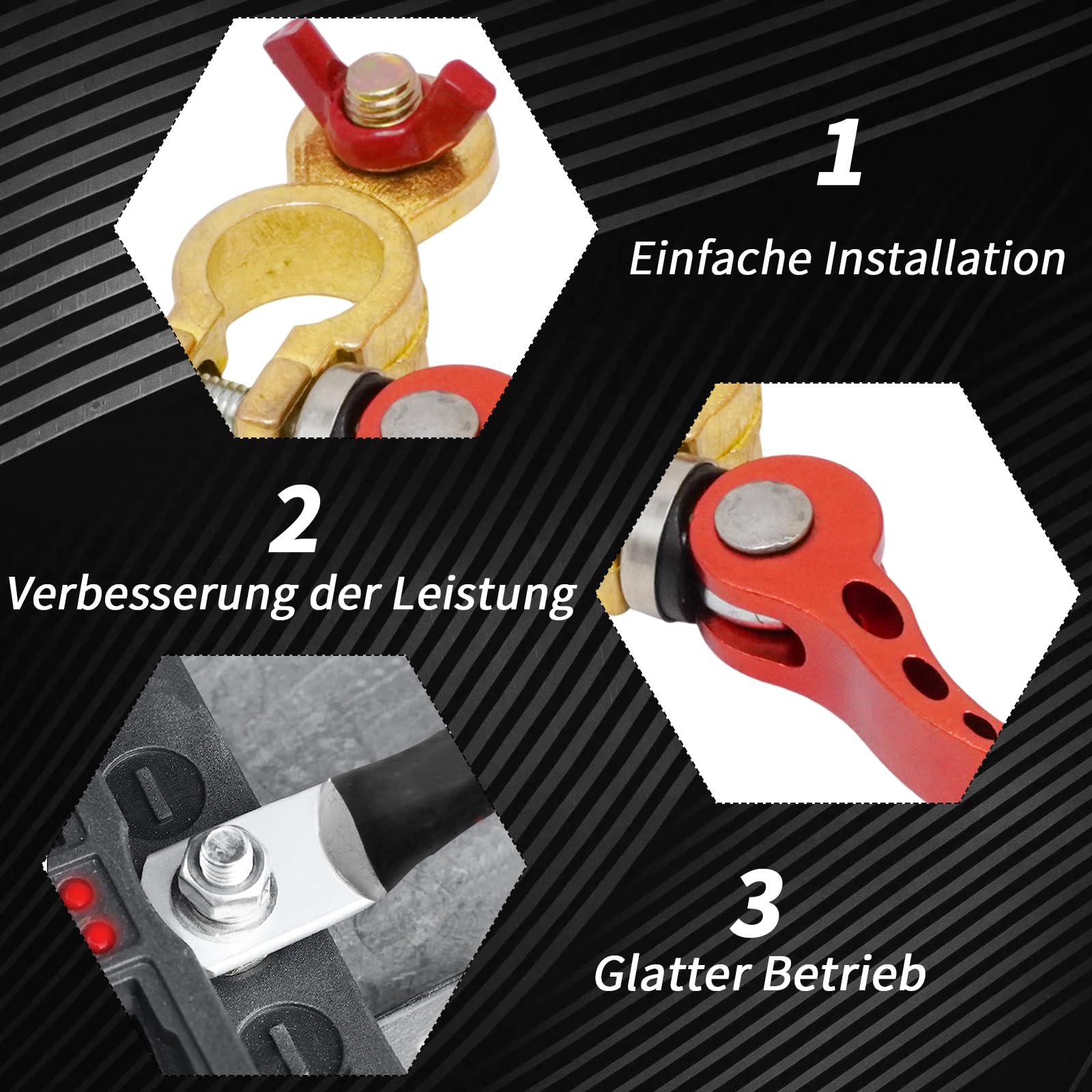 25mm² 100cm 3AWG Batteriekabel mit M8/M10 Ringkabelschuhen, 120A 300V Wechselrichter-Anschlusskabel, Kupferkabel für 12V/24V Autobatterie