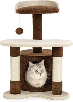 lionto Cat Scratching Tree with Cave, 65 cm, Brown/Beige