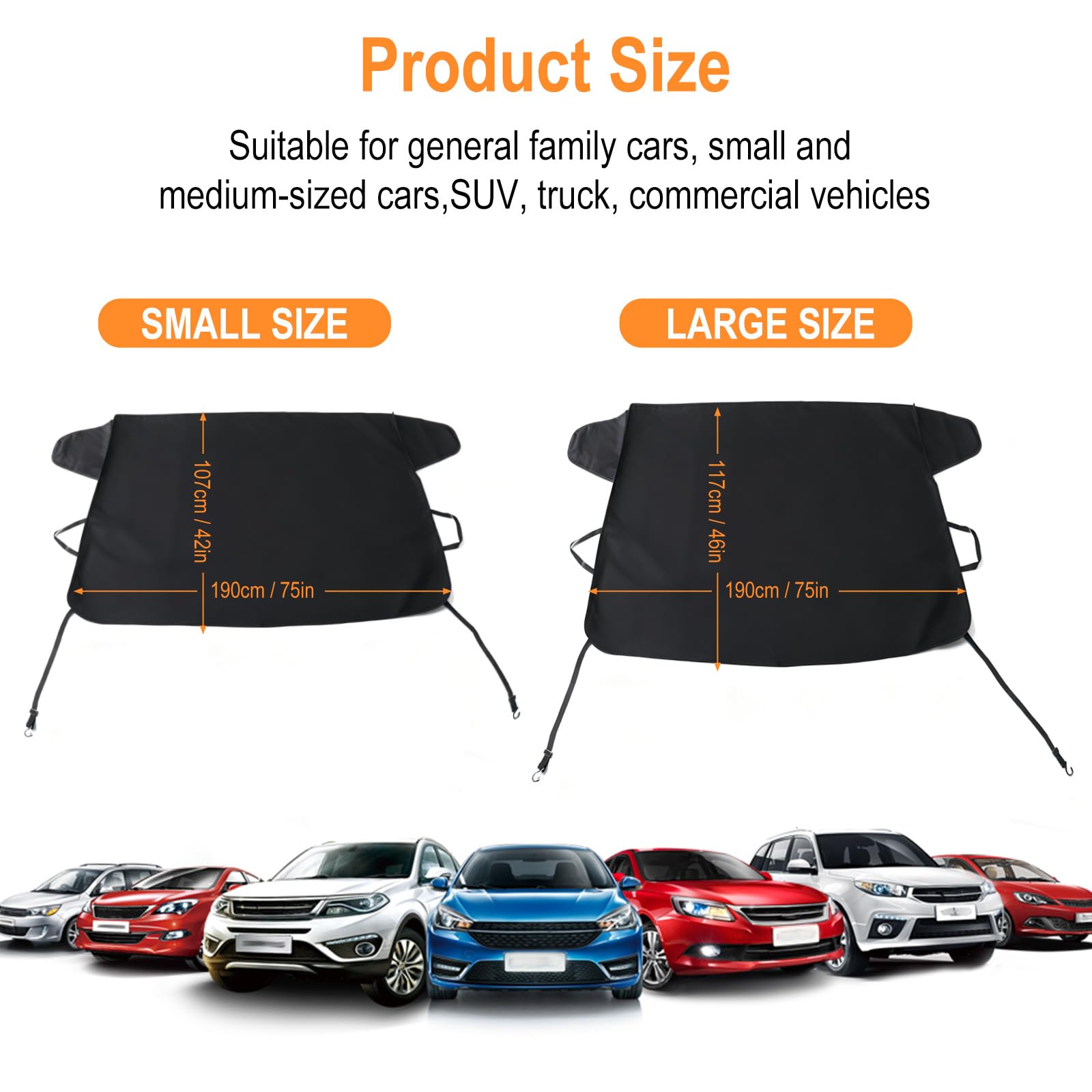 Copertura per parabrezza, per auto, SUV e camion pickup, tessuto Oxford 600D, impermeabile, protezione solare, antigelo, protezione per finestra resistente alle intemperie (Grande)