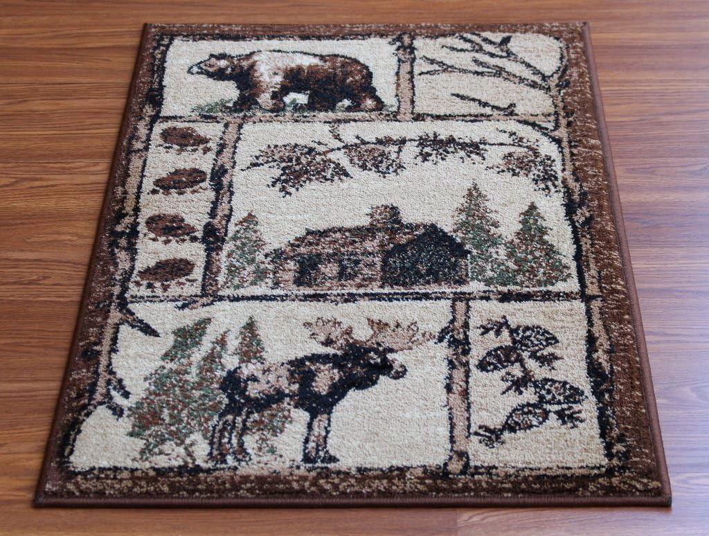 YHSF Cabin Style Area Rug – Rustic Lodge Rugs with Bear, Elk, Deer & Moose Designs for Living Room, Bedroom, Dining Room, Hallways, Office – Cabin, Lodge 362 (2' x 3' 2")