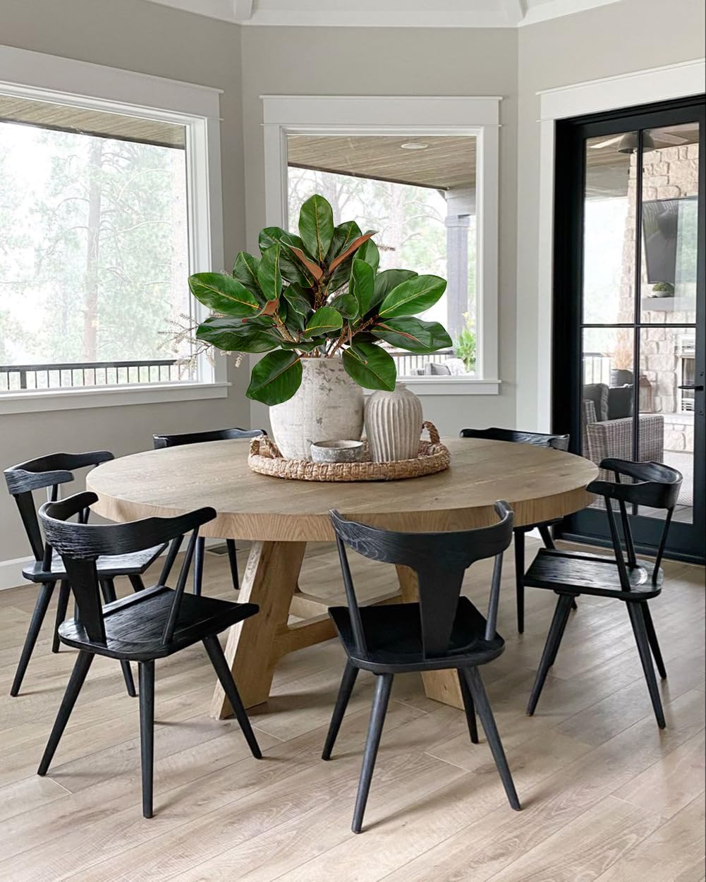 Briful Faux Magnolia Branches 22 Inches Artificial Magnolia Leaves Stems Real Touch Faux Greenery for Home Office Room Table Vase Farmhouse Decor (Dark Green - Pack of 3) - Image 5