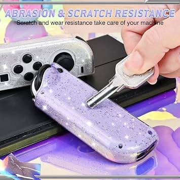 DLseego Glitter Protective Case for Switch Joy Con Controllers, 2 Pairs Handheld Soft TPU Transparently Protective Cover Replacement Shell Case for Switch & Switch OLED Model Joy Cons - Purple Pink