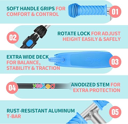 Miniatura 6 de BELEEV Scooter A1 para niños de 2 a 6 años, scooter de 3 ruedas para niños y niñas, ruedas iluminadas de poliuretano, 4 alturas ajustables,