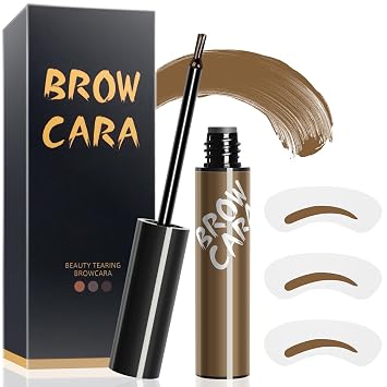 Eyebrow Gel - Peel Off Brow Gel Waterproof with Eyebrow Stencils, Transfer-Proof Eyebrow Tattoo for Girl Create Fuller & Defined Brows Makeup, No Smudge and Easy to Color, 1 Pack Light Brown