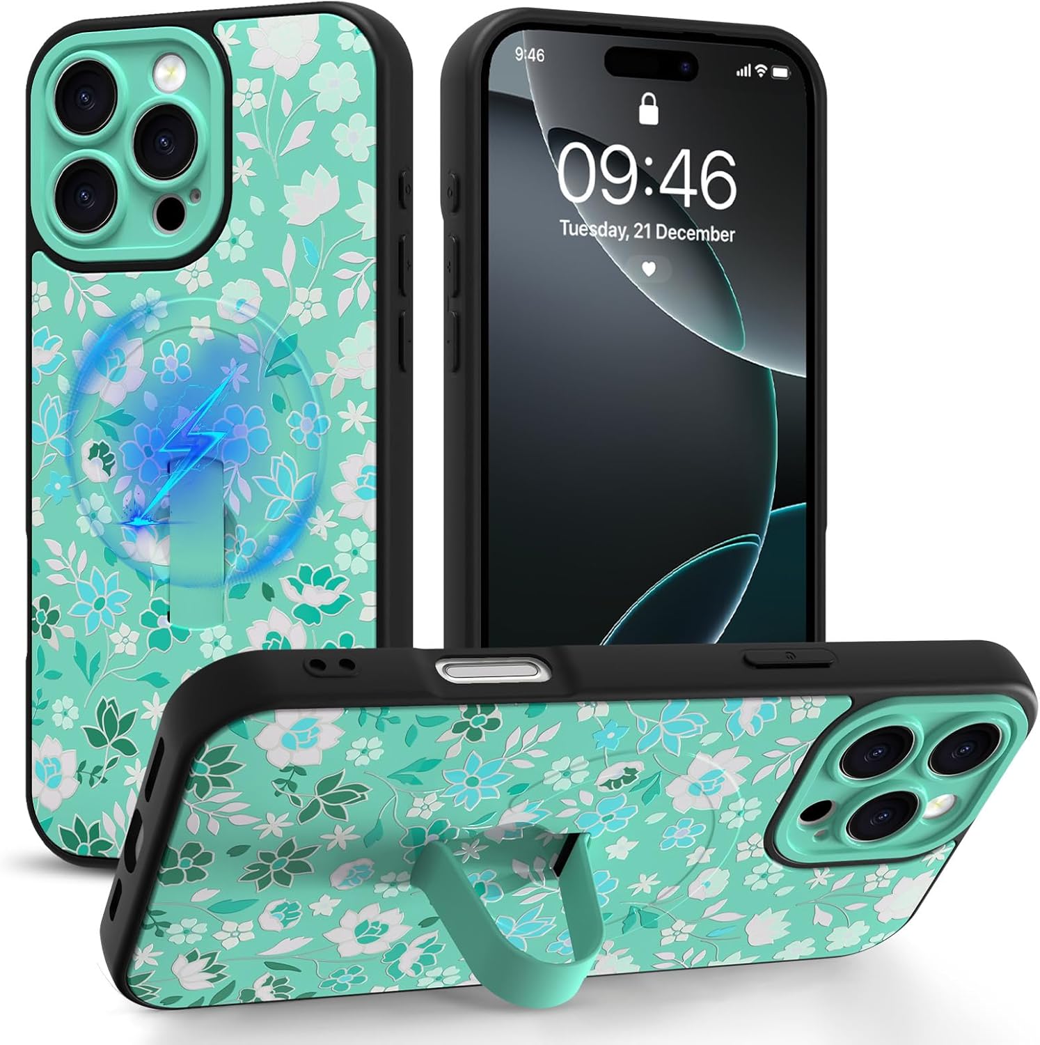 Magnetic for iPhone 17 Case with Finger Strap Stand, Compatible with Magsafe, Trendy Polka Dots Phone Case for Women Men Slim Shockproof Cover for 17, Pink Polka Dots