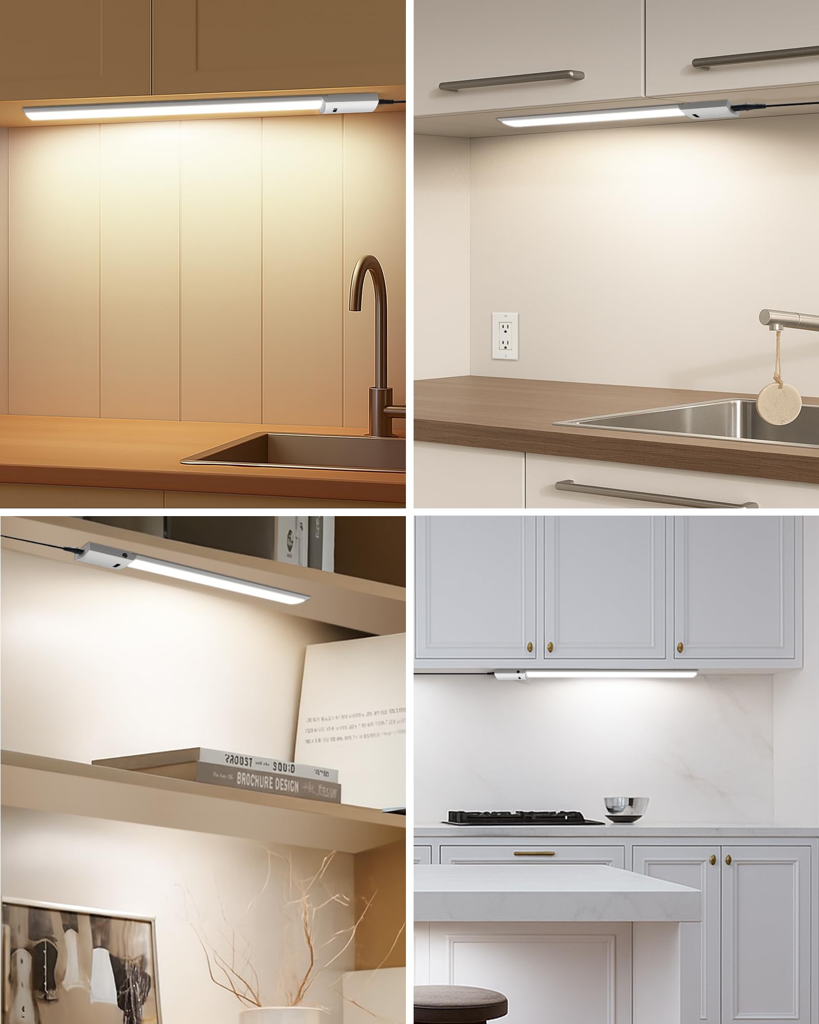 ALUSSO Luce per armadio da cucina LED dimmerabile, 60 cm, 10 W, 780 lm, 3 temperature di colore (3000/4000/6500 K) con sensore di movimento per armadio/guardaroba