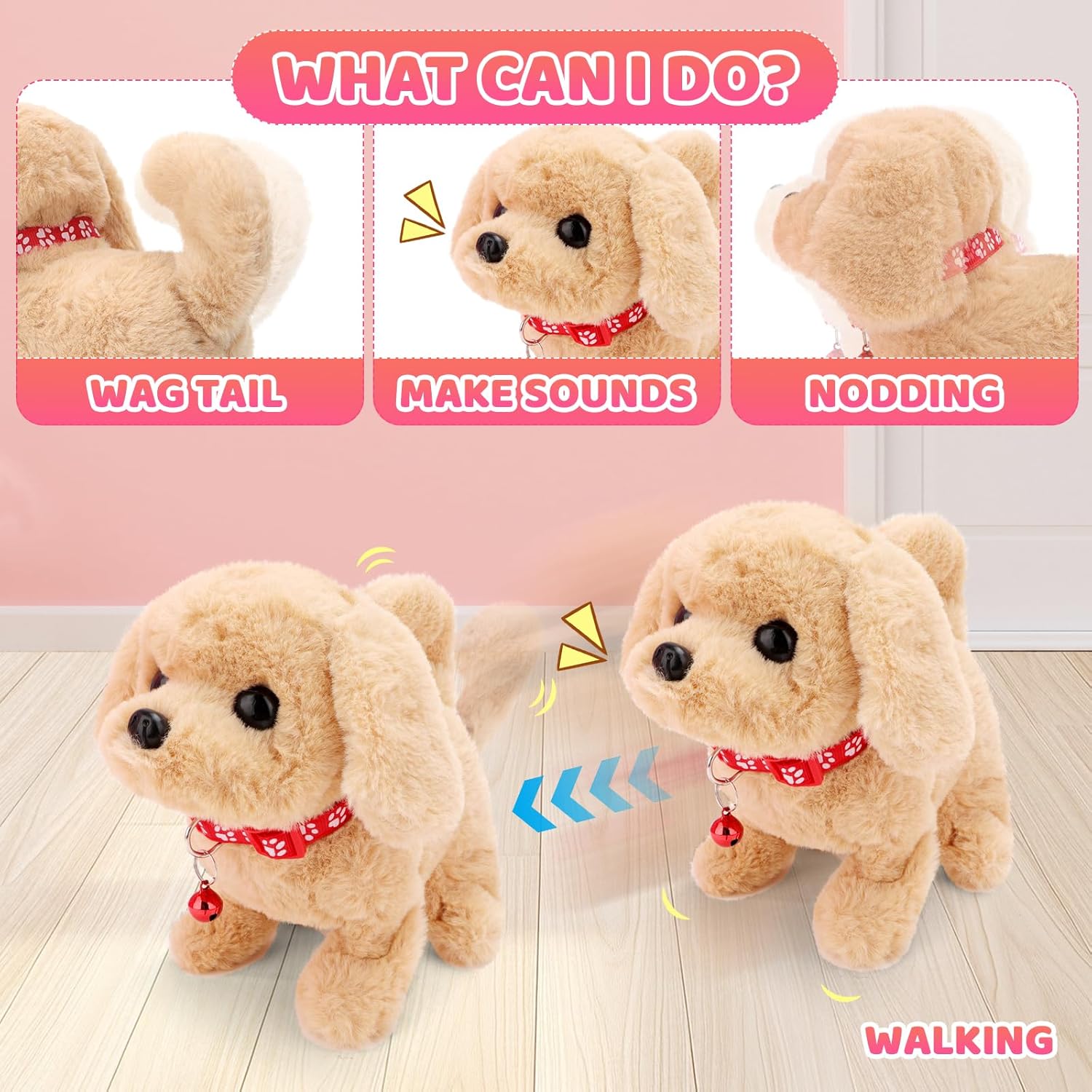deAO Dog Toys for Kids Girls Boys, Interactive Electronic Puppy Stuffed Dog with Stroller Grooming Care Accessories Toys, Puppy Pet Care Pretend Play Set for 3+ Years Old Toddler Girls Birthday Gifts