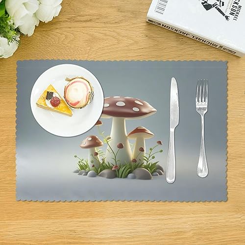 Miniatura 3 de Rectangular Placemats Set of 4, Heat Resistant Mushroom Printed Kitchen Dining Table Mats