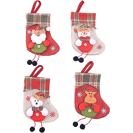 Amazon Formemory クリスマス 靴下 4点セット サンタクロースソックス お菓子入り キャンディーバッグ クリスマスツリー 飾り 壁掛け 玄関飾り 可愛い ギフト プレゼント サンタ スノーマン トナカイ 熊 クリスマス雑貨 おもちゃ
