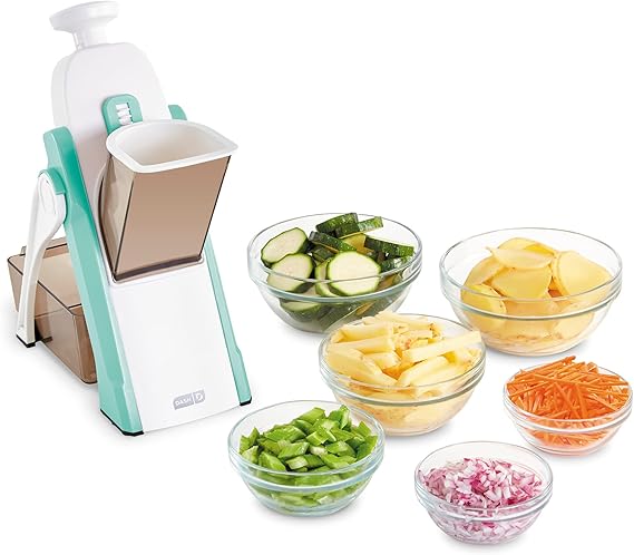 DASH Secure Slice® Mandoline Slicer, Julienne + Dicer for Greens, Meal Prep & Extra with 30+ Presets & Thickness Adjuster – Aqua