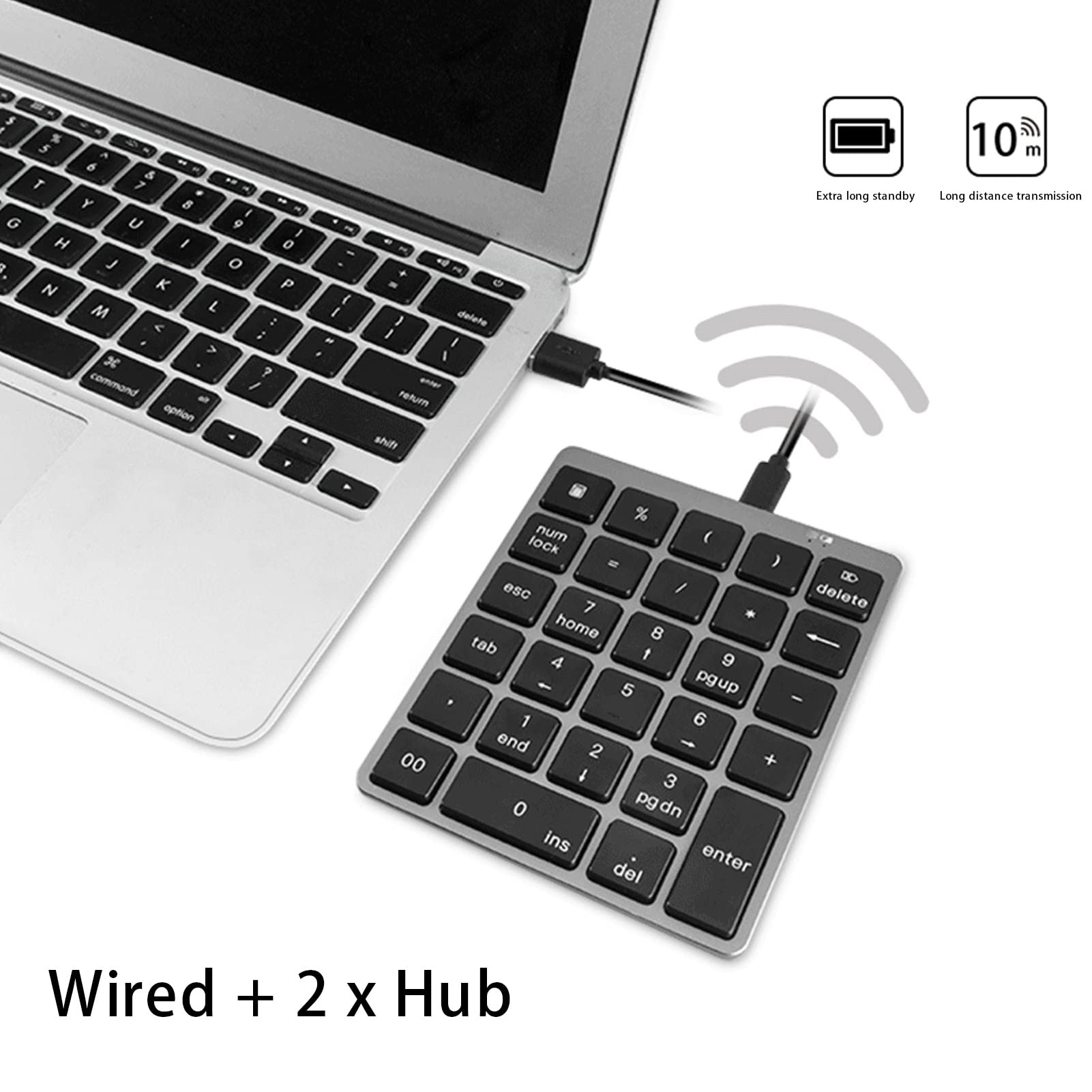 Bezprzewodowe Podkładki Numeryczne, Klawiatura Numeryczna USB Bluetooth, 28 Klawiszy Przenośna Mini księgowość Finansowa Ładowalna Klawiatura Numeryczna do Laptopa, Komputera (Ciemny szary)