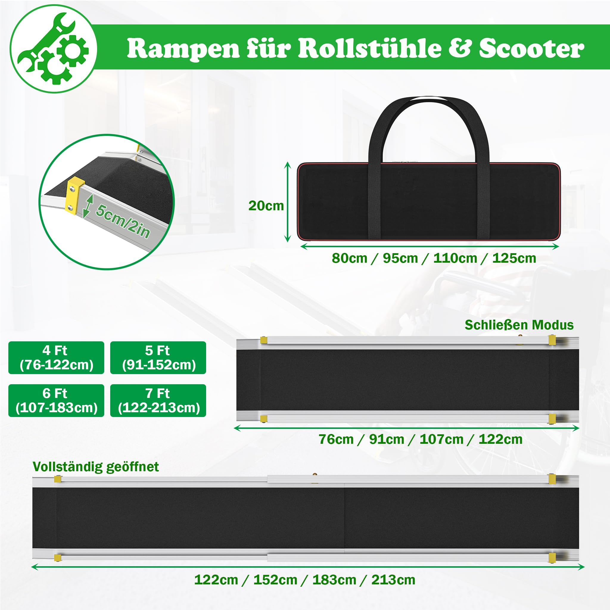 SUBTLETY Rampas para sillas de ruedas y scooters, 91-152 cm, extensibles, antideslizantes, de aluminio, capacidad de carga de hasta 300 kg, para escaleras de casa, escaleras, puertas, escalones