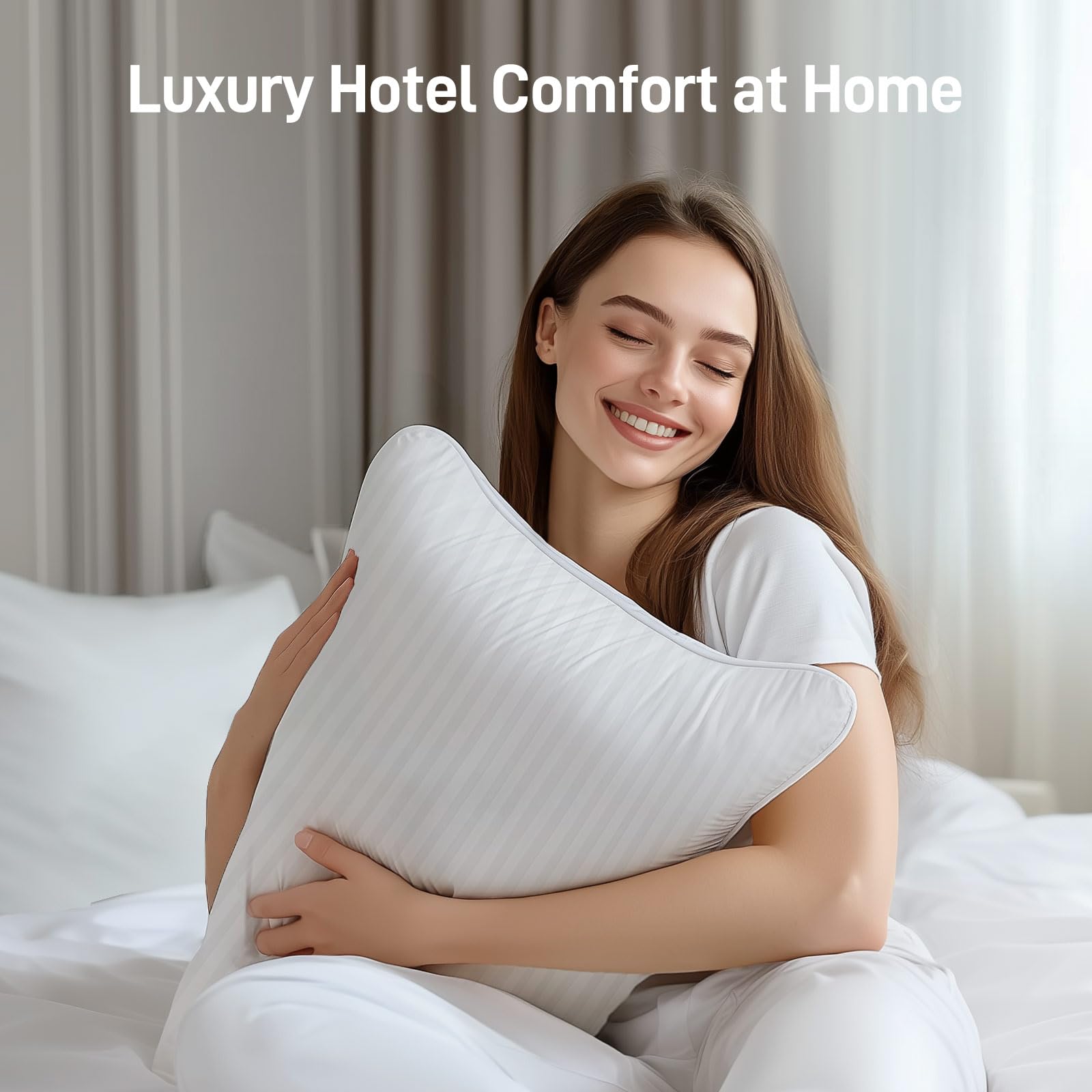 Paxavofa Hypoallergenic Cotton Cover with Down Alternative Filling, Standard/Queen Size Set of 2 Soft Pillow, Luxury Hotel Quality, Ideal for Side, Back and Stomach Sleepers, Oeko-TEX Certified