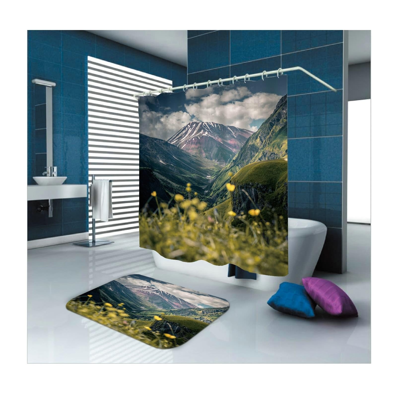 Rideau de douche anti éclaboussures en polyester vert 165x180 cm