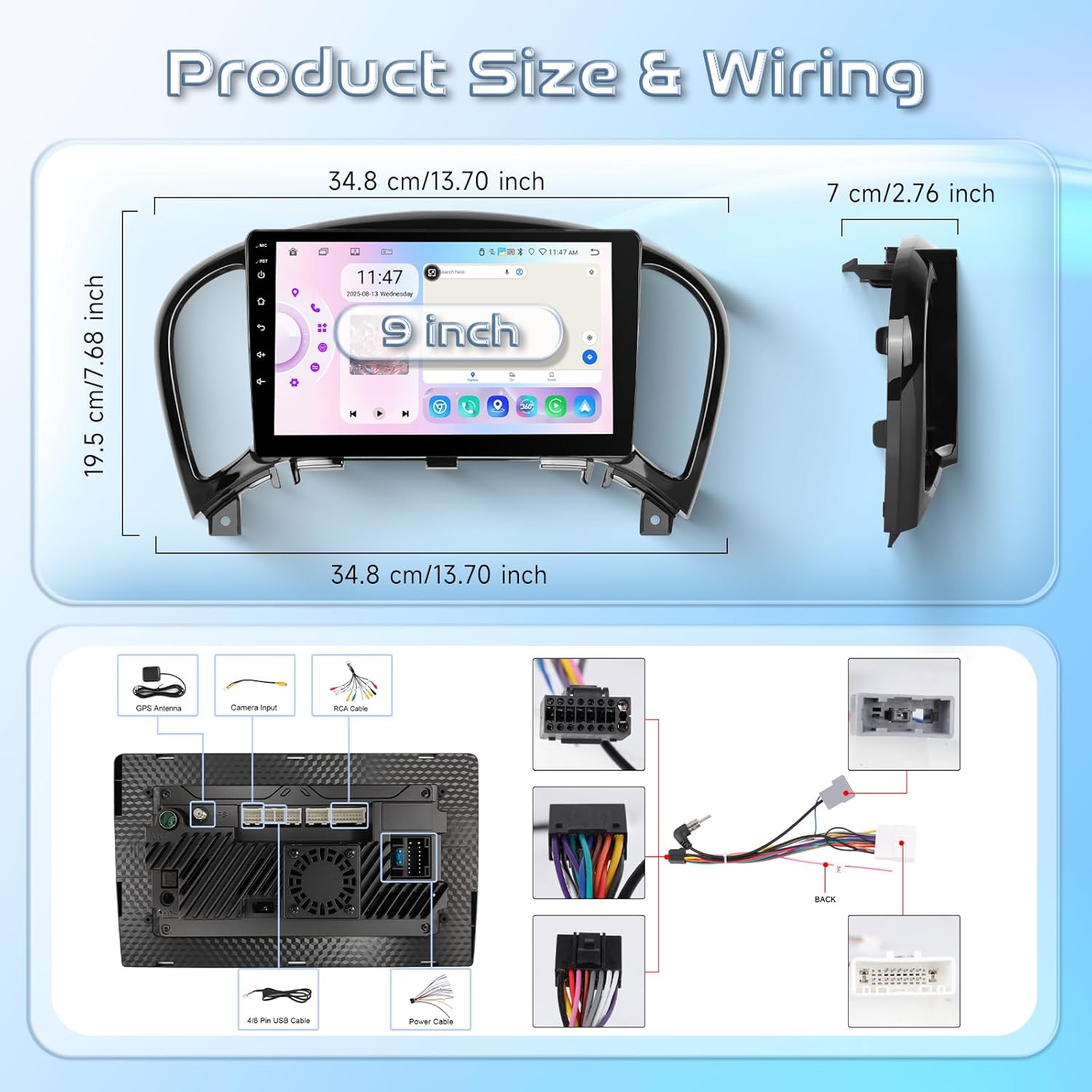 8 Core 6G+128G Car Stereo Radio for Nissan Juke 2011-2016, for Infiniti ESQ, Wireless Carplay Android Auto, 5G WiFi+GPS, 9 inch IPS Touch Screen Radio for Juke, AHD Backup Camera, Bluetooth FM SWC