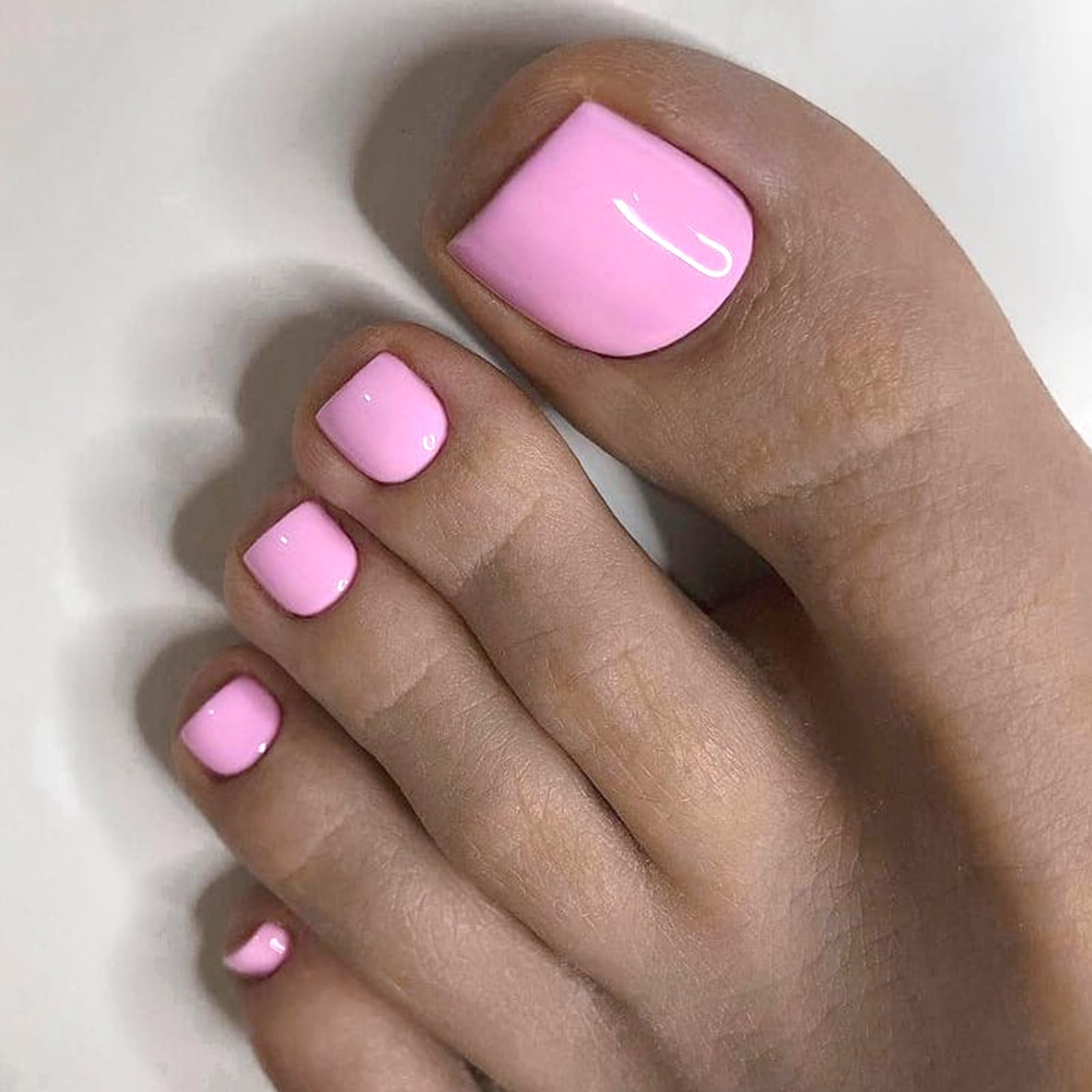 GlamRays 168 sztuk sztucznych paznokci dla kobiet z żelowymi naklejkami, krótkie i kwadratowe do pedicure (różowe czereśnie)