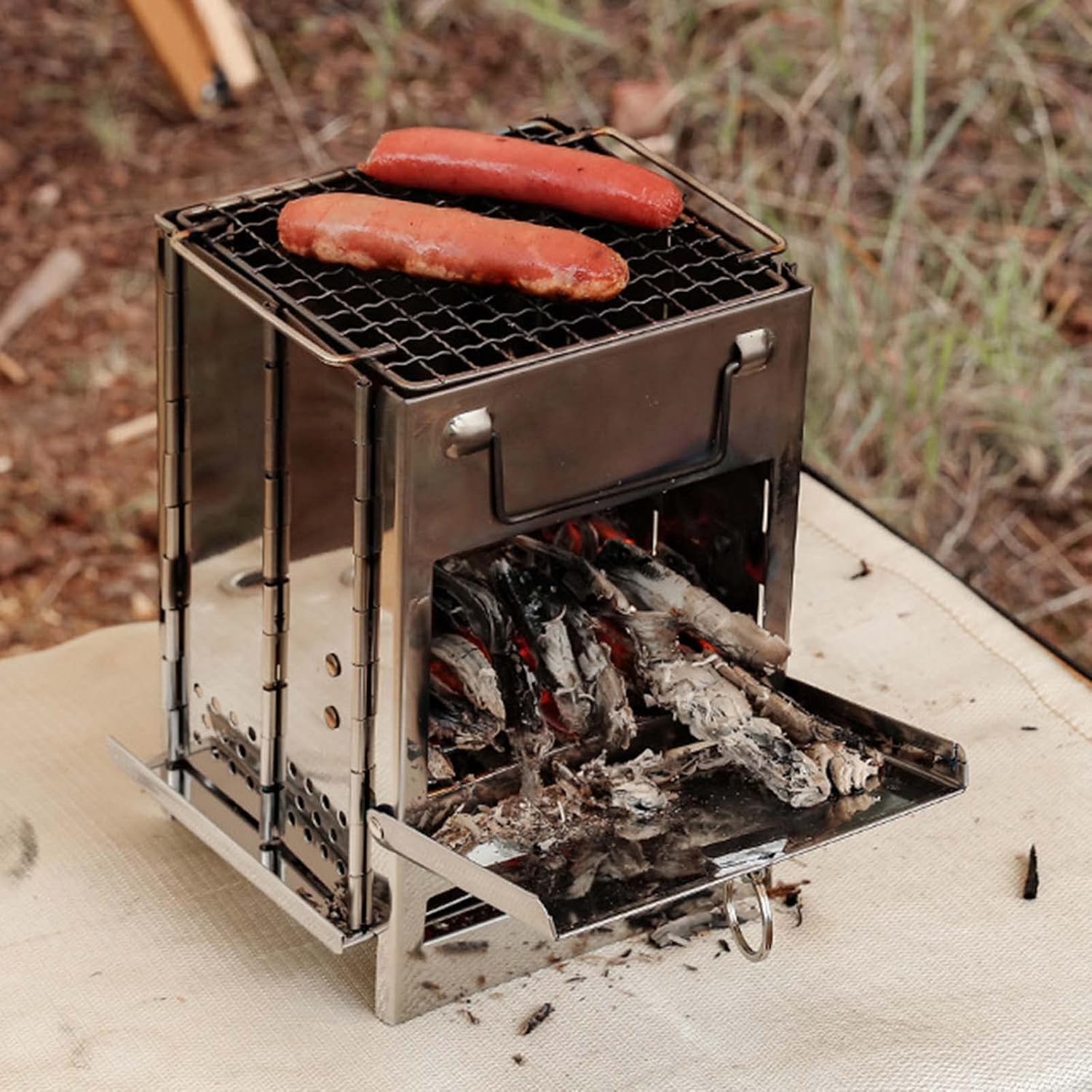 Mini Outdoor Firewood Stove Portable Camping Picnic BBQ Travel Folding Stainless Steel Wood Stove Charcoal Cooking Grill Small Wood Burning Portable Backpacking Folding