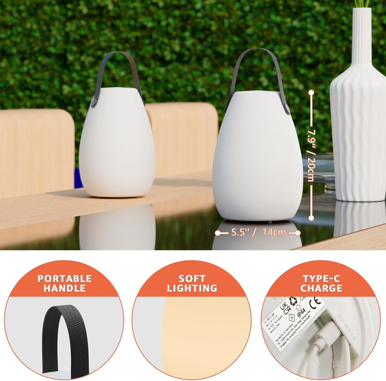 uuffoo 2 Pack Portable Outdoor Table Lamp - Dimmable Rechargeable Night Lights w/ Remote and 7 RGB Colors, IP44 Water-Resistant Hanging Lantern for Patio, Tent, Bedroom, Garden, Emergency - Image 3