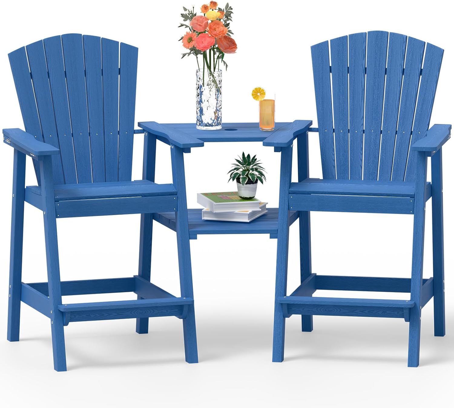 Tall Adirondack Chairs Set of 2 with Removable Connecting Tray