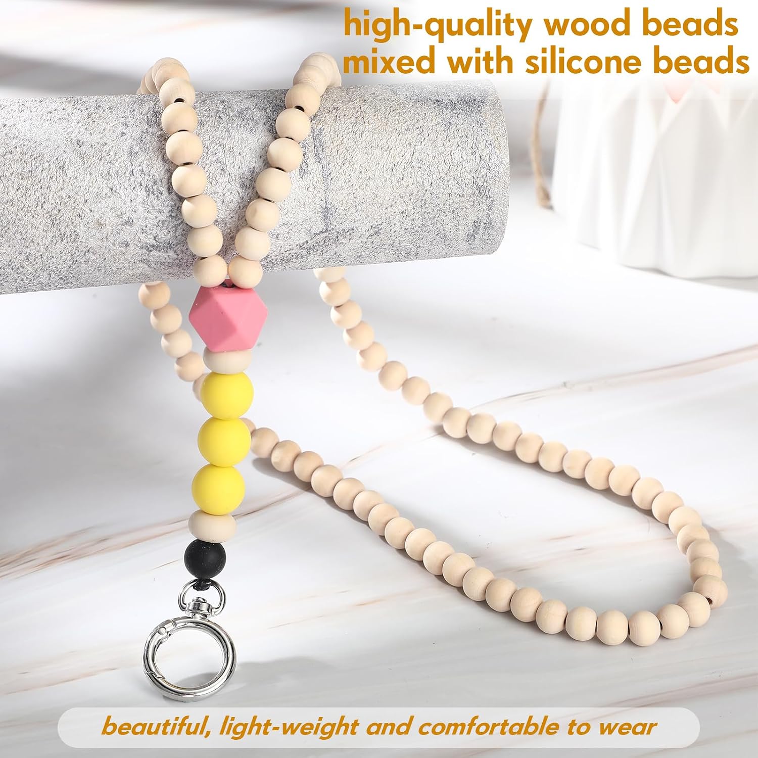 Harloon 4 Set Teacher Appreciation Gifts Teacher Beaded Lanyard for ID Badges and Keys Wood Cute Silicone Beaded Lanyards with Clear Badge Holders for Women Work Accessories School Office Supplies