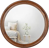 Vista 13 de Espejos redondos de 24 pulgadas, espejo rústico de pared de tocador de madera con marco de madera, espejo circular de madera para baño, dormitorio
