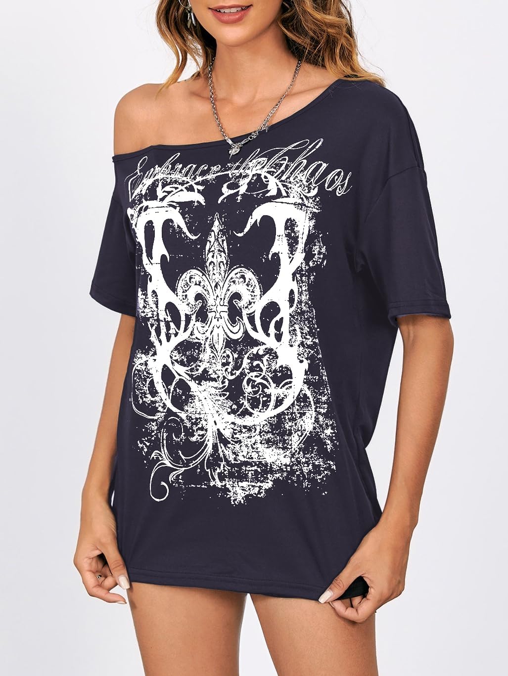 SOLY HUX Women's Off The Shoulder Tops Graphic Tees Y2k Vintage Gothic Oversized T Shirts Streetwear - Image 5