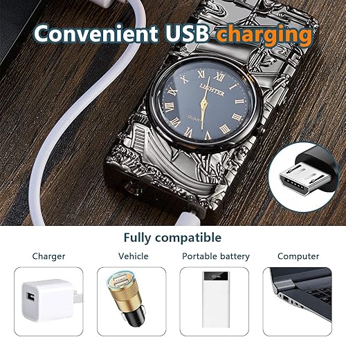 Miniatura 5 de GADATOP Sail Plasma - Encendedor eléctrico de arco USB, multifuncional, resistente al viento, encendedor de metal de moda con esfera de reloj real