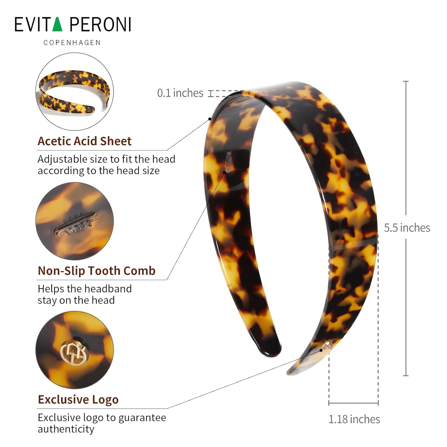 EVITA PERONI Wide Headbands for Women with Teeth Acetate Resin Hair Bands for Women's Hair No Headache Headband No Slip Hairbands-Tortoise - Image 5