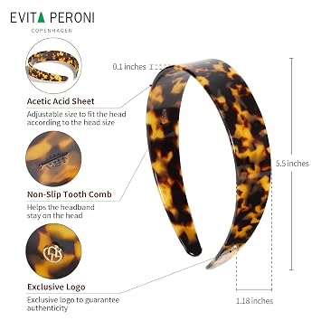 EVITA PERONI 1.18 Inches Hair Bands for Women's Hair Acetate No Slip-Amber