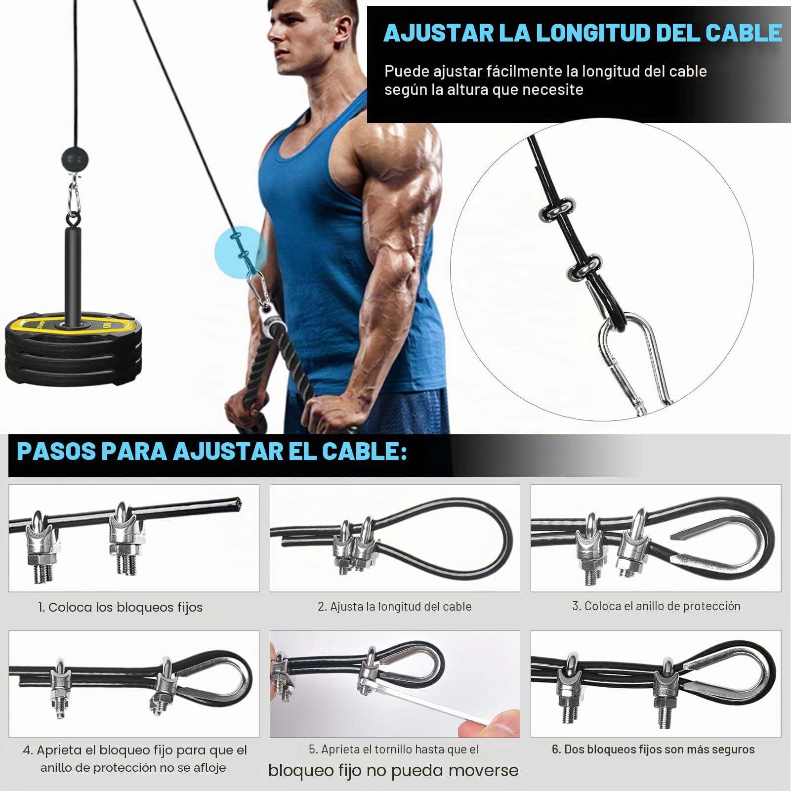 Polea Gym Casa, DIY Poleas Gimnasio Tríceps Polea Maquina Musculacion Entrenamiento Pecho Espalda Sistema de Poleas Gimnasio Casa