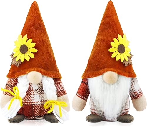 Miniatura 7 de 2 piezas de gnomo de otoño hecho a mano decoraciones de otoño de cosecha, festival, girasol, elfo, enano, decoración de felpa Tomte, bandeja