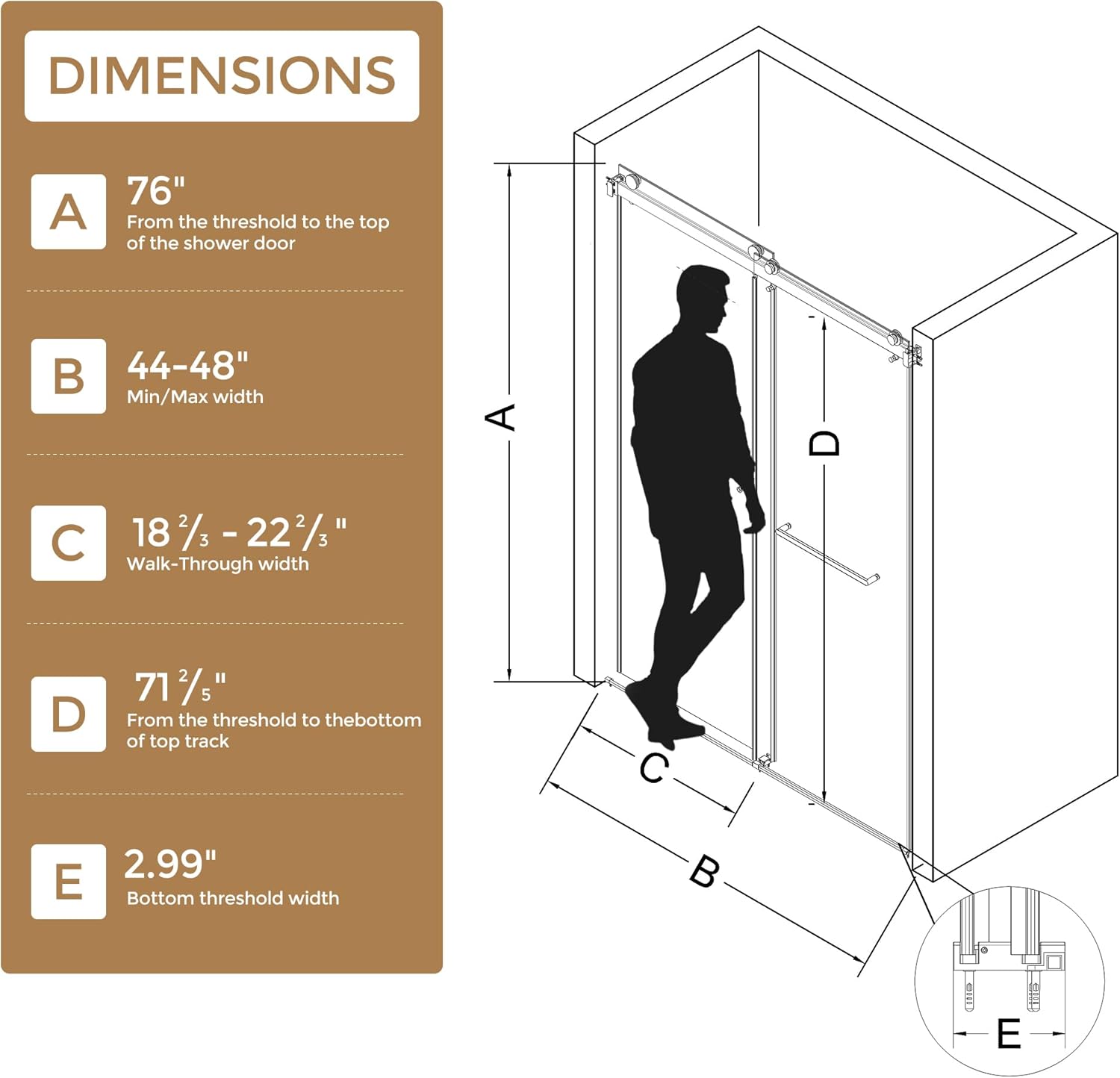 Frameless Shower Door, 44-48" W x 76" H Double Sliding Shower Door, 5/16"(8mm) Tempered Glass Shower Doors with Explosion-Proof Film in Brushed Nickel, Easy to Clean