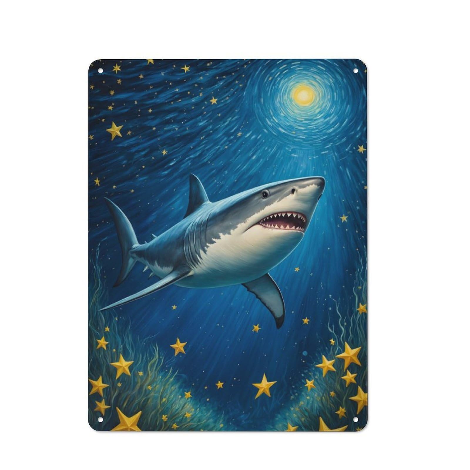 Junmoney Shark Starry Tin Wall Plaque 40X30cm With For Dining Room Or Kitchen, For Collectors Decorating Kitchens And Dining Spaces
