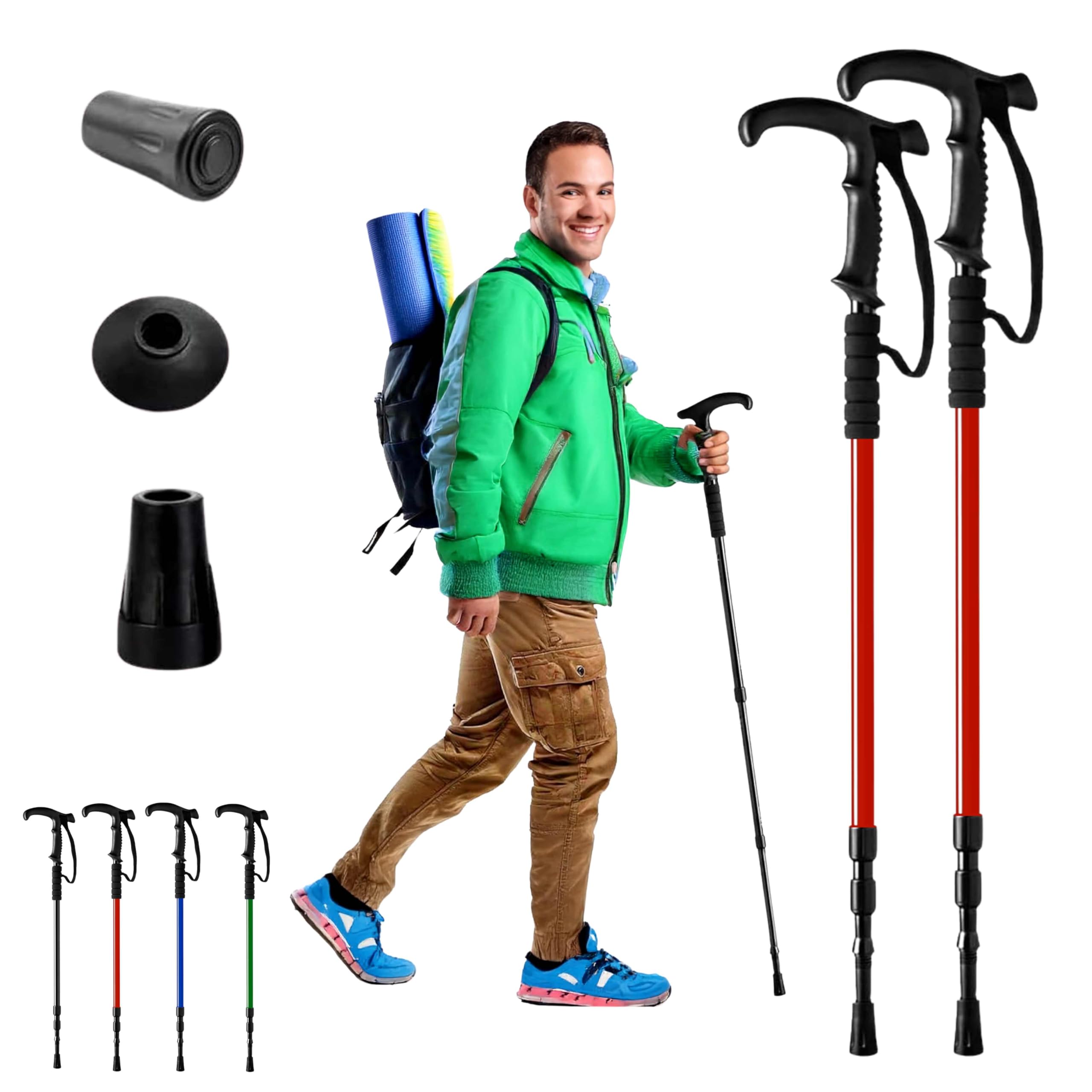 ADEPTNA 1 Pair Telescopic Hiking Walking Trekking Poles Anti Shock T-Handle Adjustable Sticks for Comfortable Walking Lightweight Durable Aluminium Alloy Construction for Ultimate Outdoor