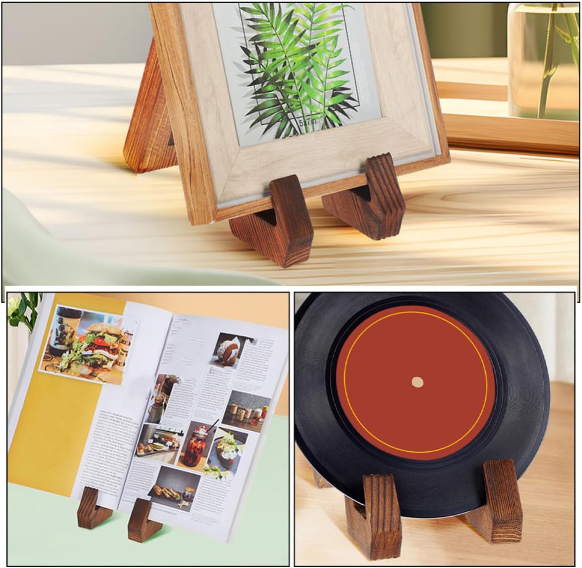 Wakauto Wooden Kitchen Recipe Book Stand Holder with Tilt Angle Multi-use Cooking Book Holder for Kitchen Countertop Indoor Organization Tool Stable Wooden Reading Stand