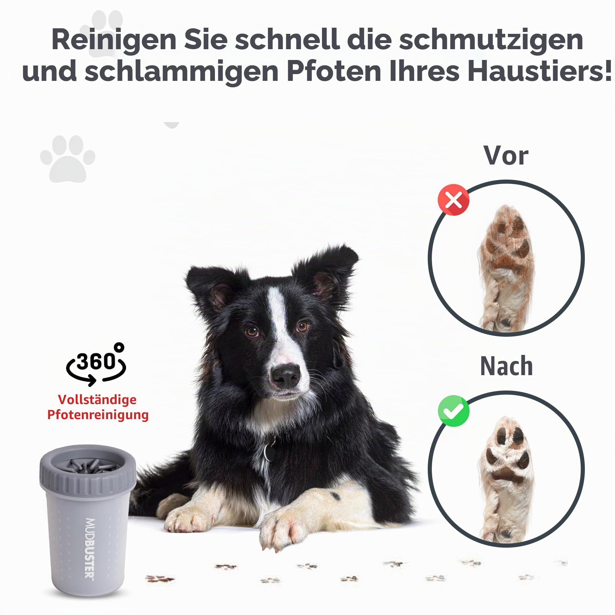 Dexas MudBuster Pfotenreiniger für Hunde, tragbar, Haustierbedarf und Hundezubehör, Reinigung, selbstreinigend, Silikon, 15,2 x 15,2 x 15,2 cm, 308 g, 1er-Pack, Größe M, Hellgrau