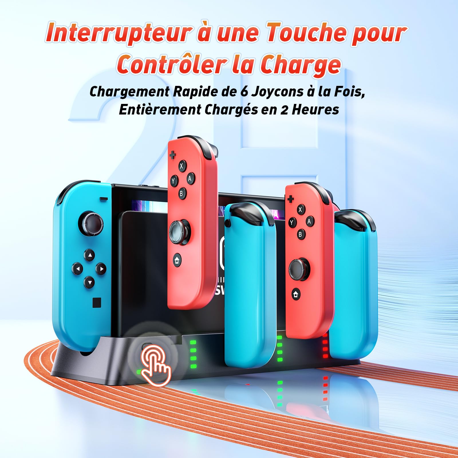 Station de Charge pour Contrôleur de Commutateur Compatible Joy Con Nintendo Switch & Switch OLED Model, Station de Chargement pour Commutateur Prenant en Charge 6 Joycons et Indicateur LED